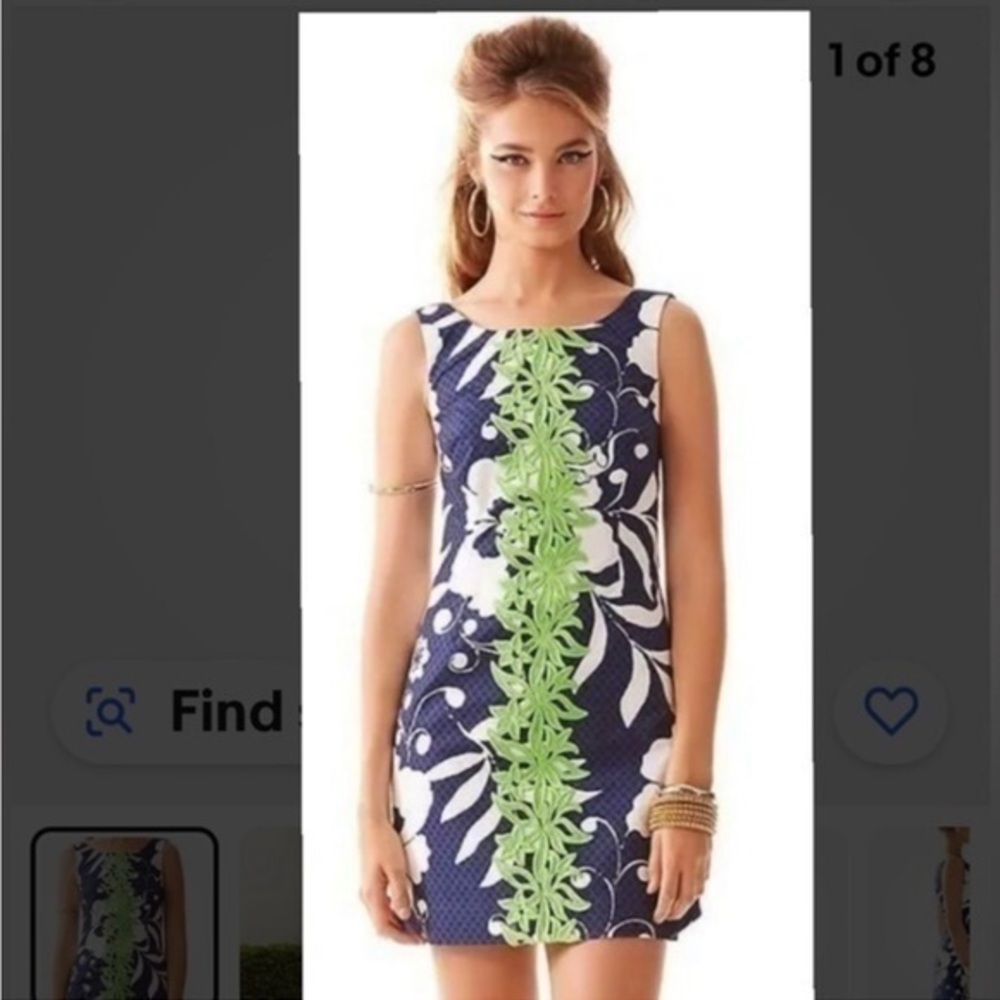 Lily Pulitzer Delia Bright Navy Johnny B Applied Lace Shift Dress
